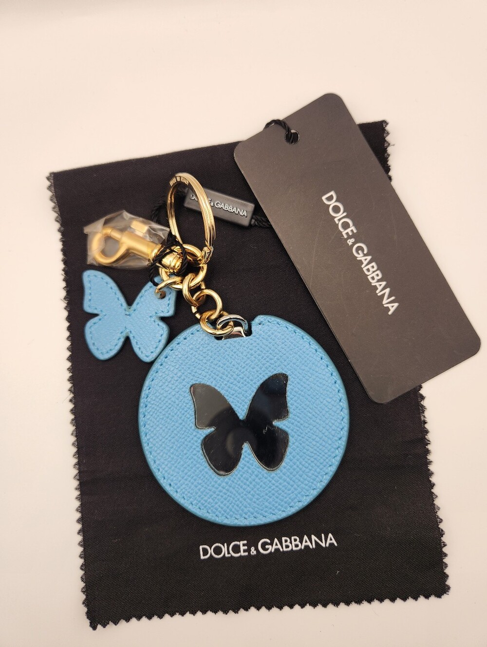 Dolce & Gabbana Blue Butterfly Leather Mirror Keychain/Bag Charm
